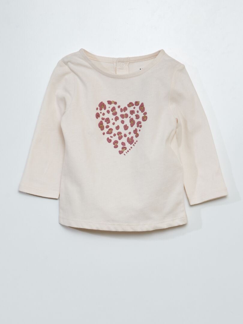 Bouclé T-shirt met lange mouwen en print - ROZE