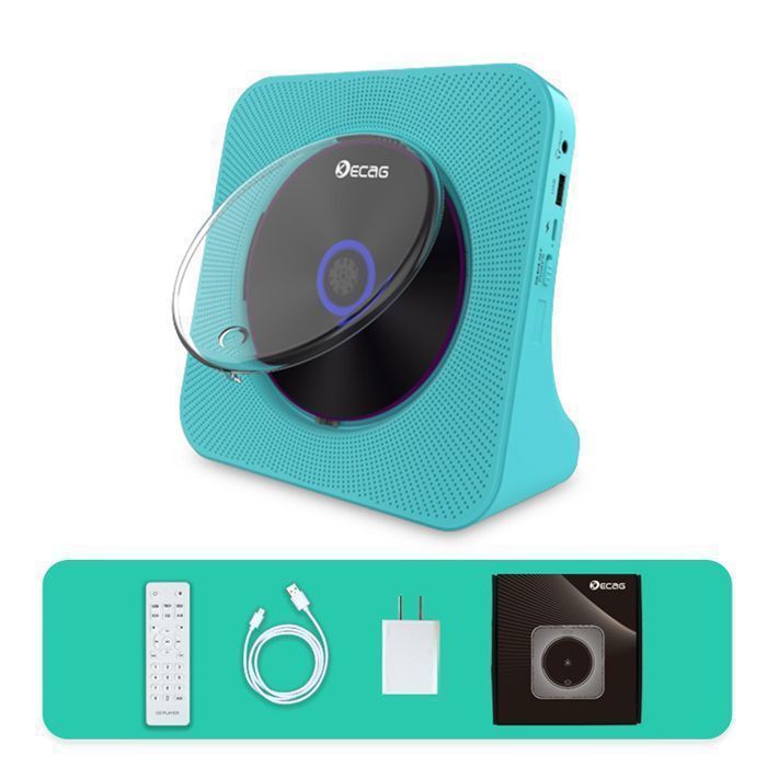 Retro Bluetooth CD Player - Portable Versatile CD Player - USB/AUX/FM - With Remote Control - Rechargeable - 189x189x69mm - Blue