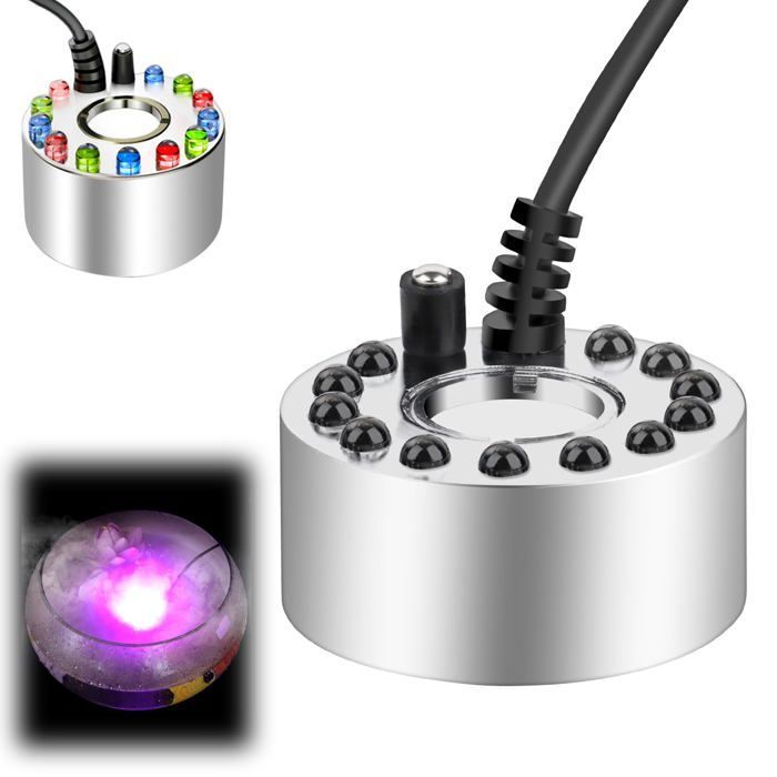 Brumisateur à Ultrasons Mini en Métal - 12 LED Colorées - Humidificateur d’Air pour Fontaine, Étang et Décoration Brouillard