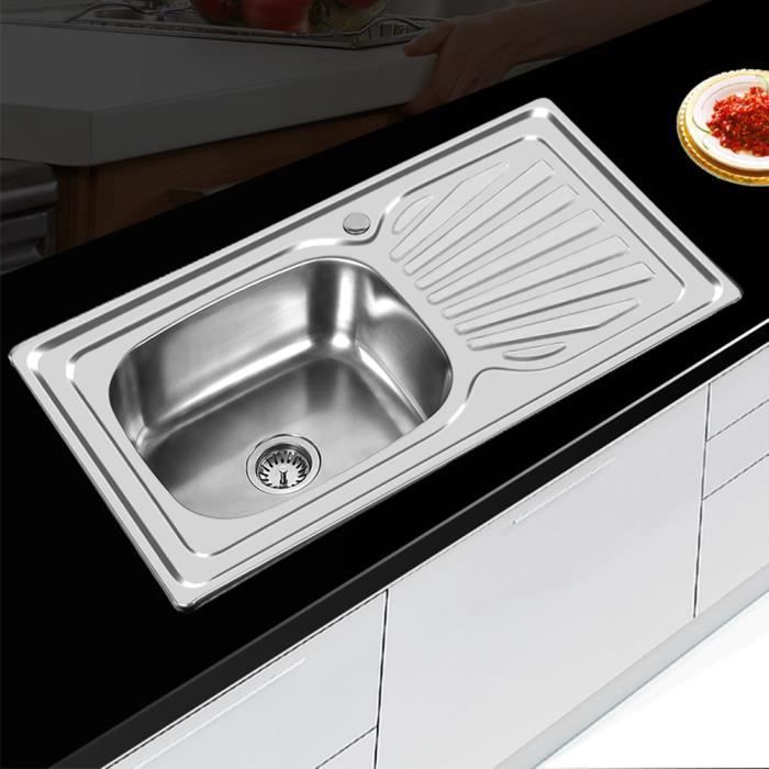 Evier de cuisine à encastrer 1 cuve + 1 égouttoir + système de drainage - YONGSHIA - Inox
