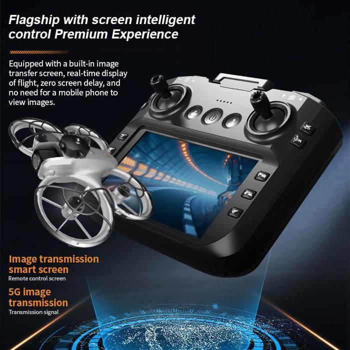 Dron, 4K, 2 baterías, giro, posicionamiento, evitación de obstáculos, transmisión de imagen, protección omnidireccional, gris