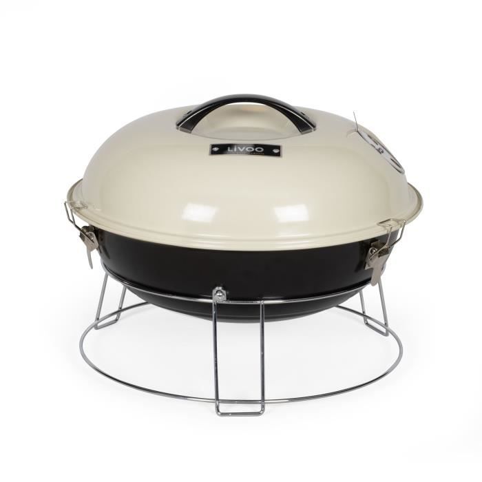 Barbacoa portátil de carbón - LIVOO - DOC301 - ø34 cm - Parrilla cromada - Altura 18 cm - Asas - Cierres de seguridad