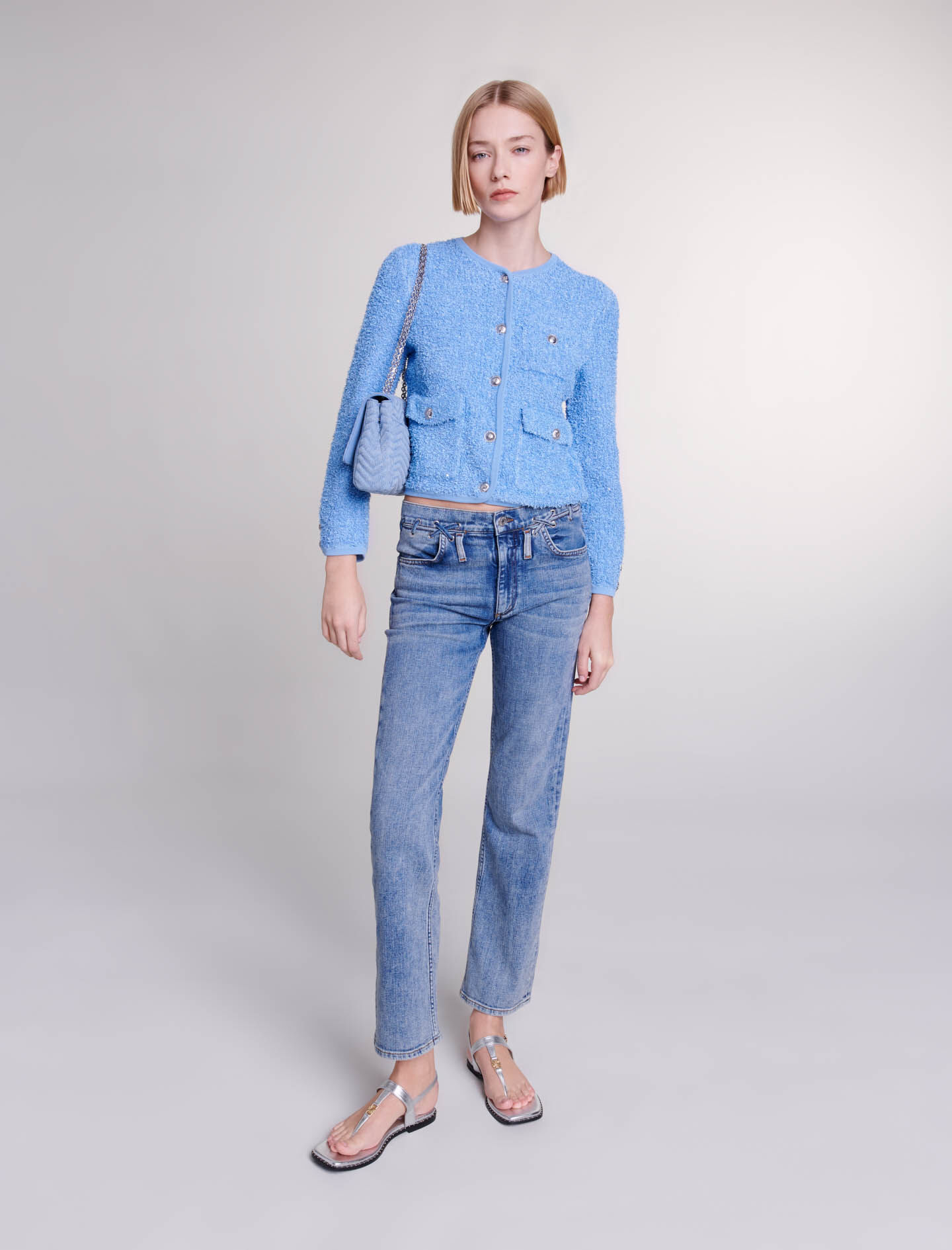 Gebreid vest met pailletten - Blauw