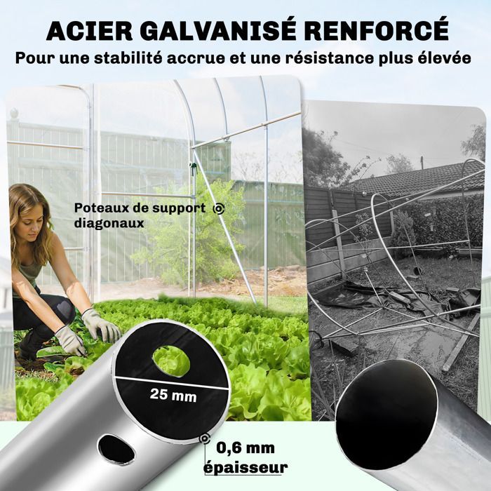 Invernadero tipo túnel Outsunny de 12 m² para cultivo de tomates - Acero galvanizado de 25 mm con película antigoteo - 296 x 391 x 267 cm - Transparente