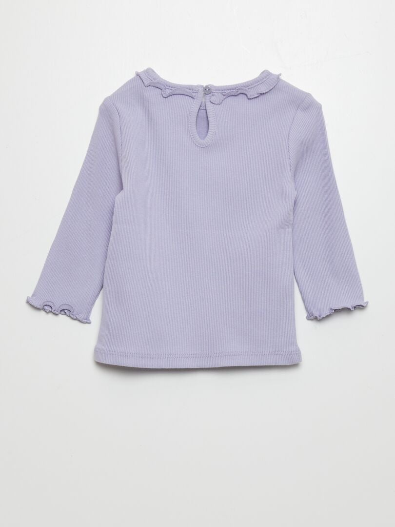Camiseta de punto acanalado con cuello de volantes - AZUL