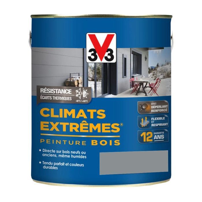Peinture bois extérieur Climats Extrêmes RAL 7045 Gris galet satin 2L V33