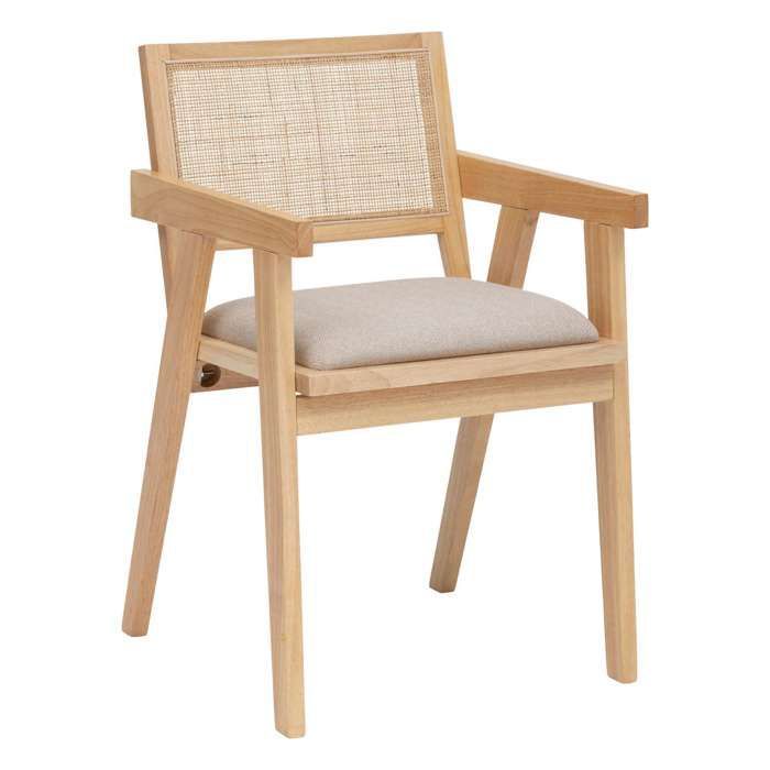 Atmosphera - KOLIA Houten en rieten eetkamerstoel - Beige