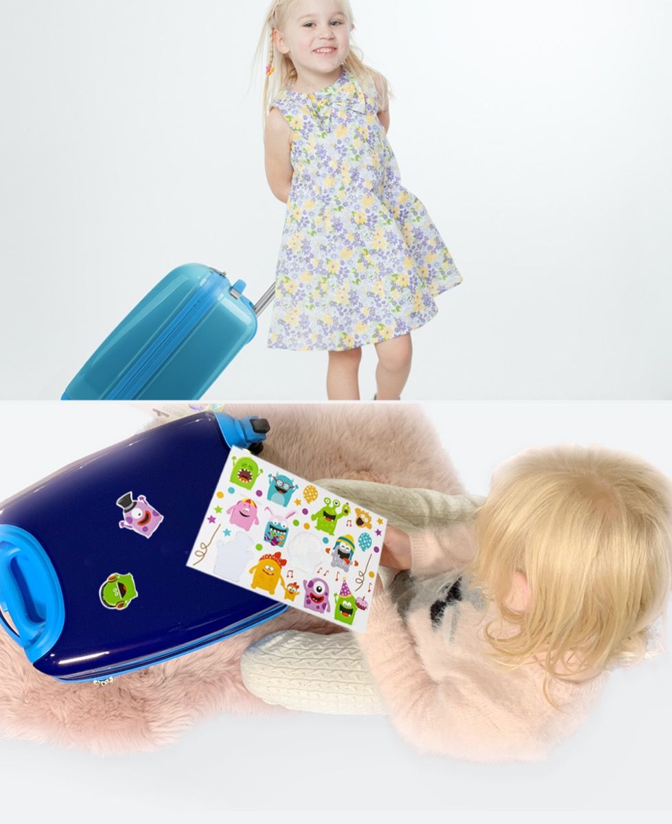 Para crianças - Mala infantil com adesivos refletivos Monstro, mala infantil rígida, bagagem de mão, 24 litros