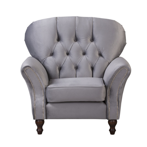 Ropez Chesterfield Jersey fotel pikowany welur szary