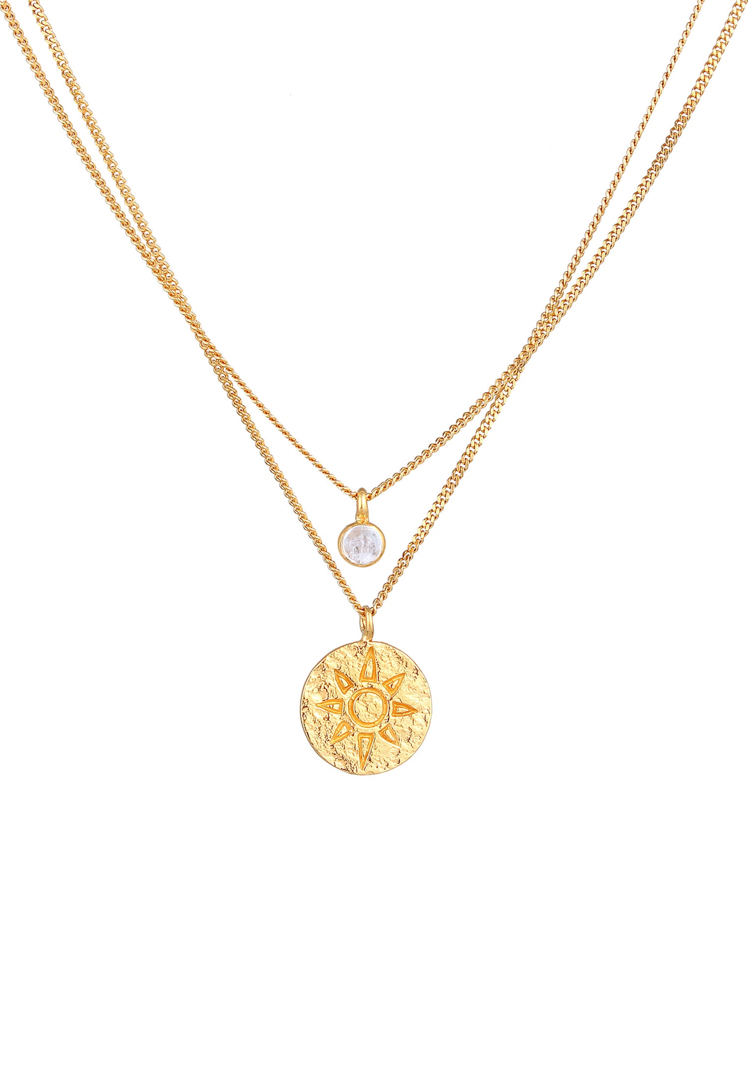 Elli Femmes Pendentif Monnaie Couches Soleil avec pierre précieuse de lune en argent sterling 925 plaqué or