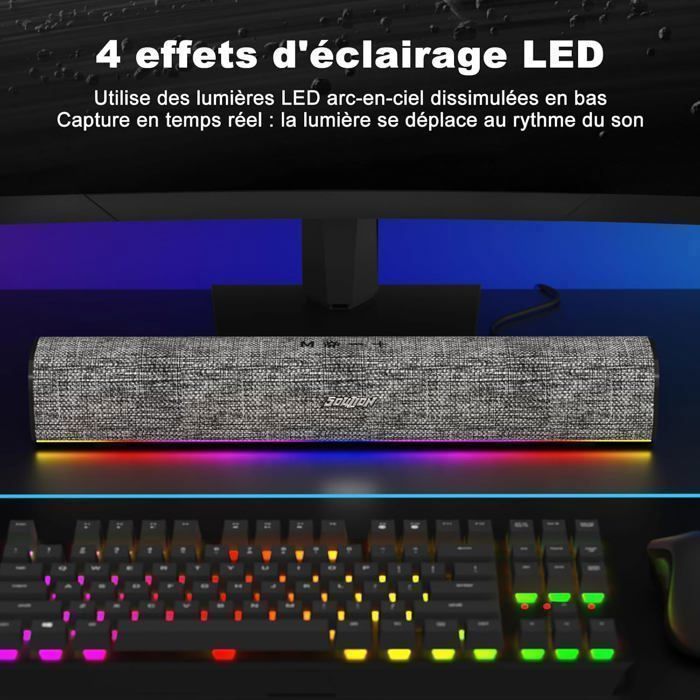 SOULION R100 Altoparlanti per PC, soundbar Bluetooth con LED per computer, alimentazione tramite USB (adattatore USB-C incluso)