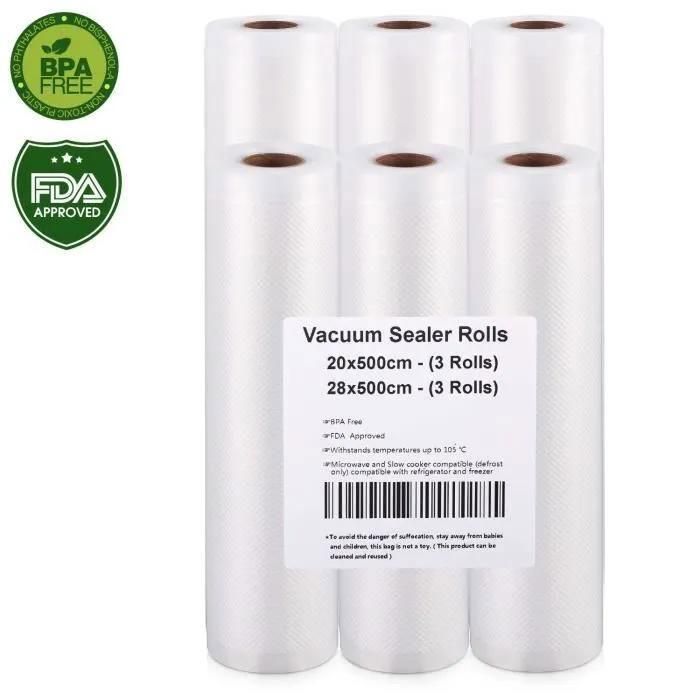 Bolsas para envasar al vacío alimentos - Rollo de film para envasar al vacío alimentos - Paquetes de 6 unidades de 28x500cm y 20x500cm - para conservar alimentos