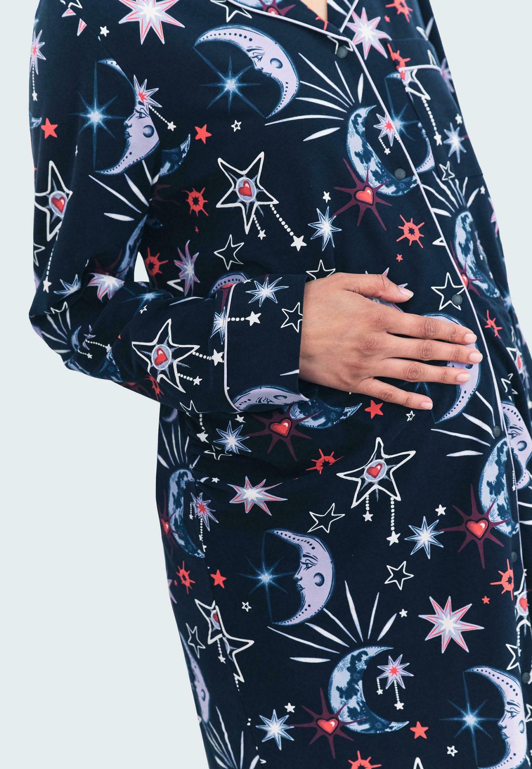 Camicia da notte premaman Chelsea Peers con stampa lunare - blu scuro
