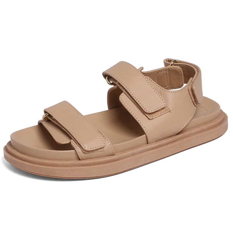 Sandali piatti con plateau in vera pelle con chiusura a strappo, scarpe casual estive da donna, sandali Femmes Sandalias Mujer