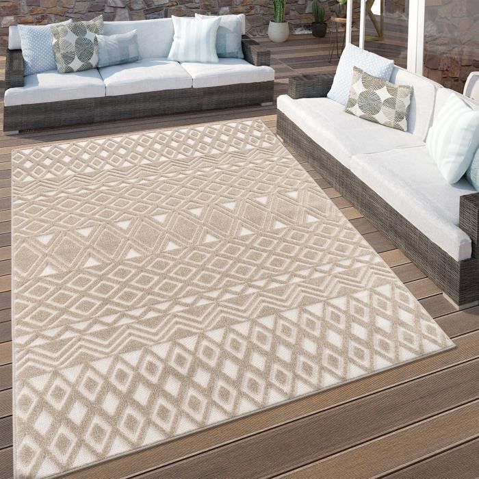 Alfombra de exterior Paco Home para patio, sala de estar, cocina, estilo escandinavo, estampado bohemio 3D de felpa, beige, 60x100 cm