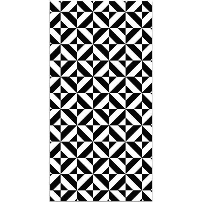 Alfombra de vinilo con estampado geométrico panorámico negro de 40x80 cm - Alfombra de PVC para cocina, oficina y sala de estar.