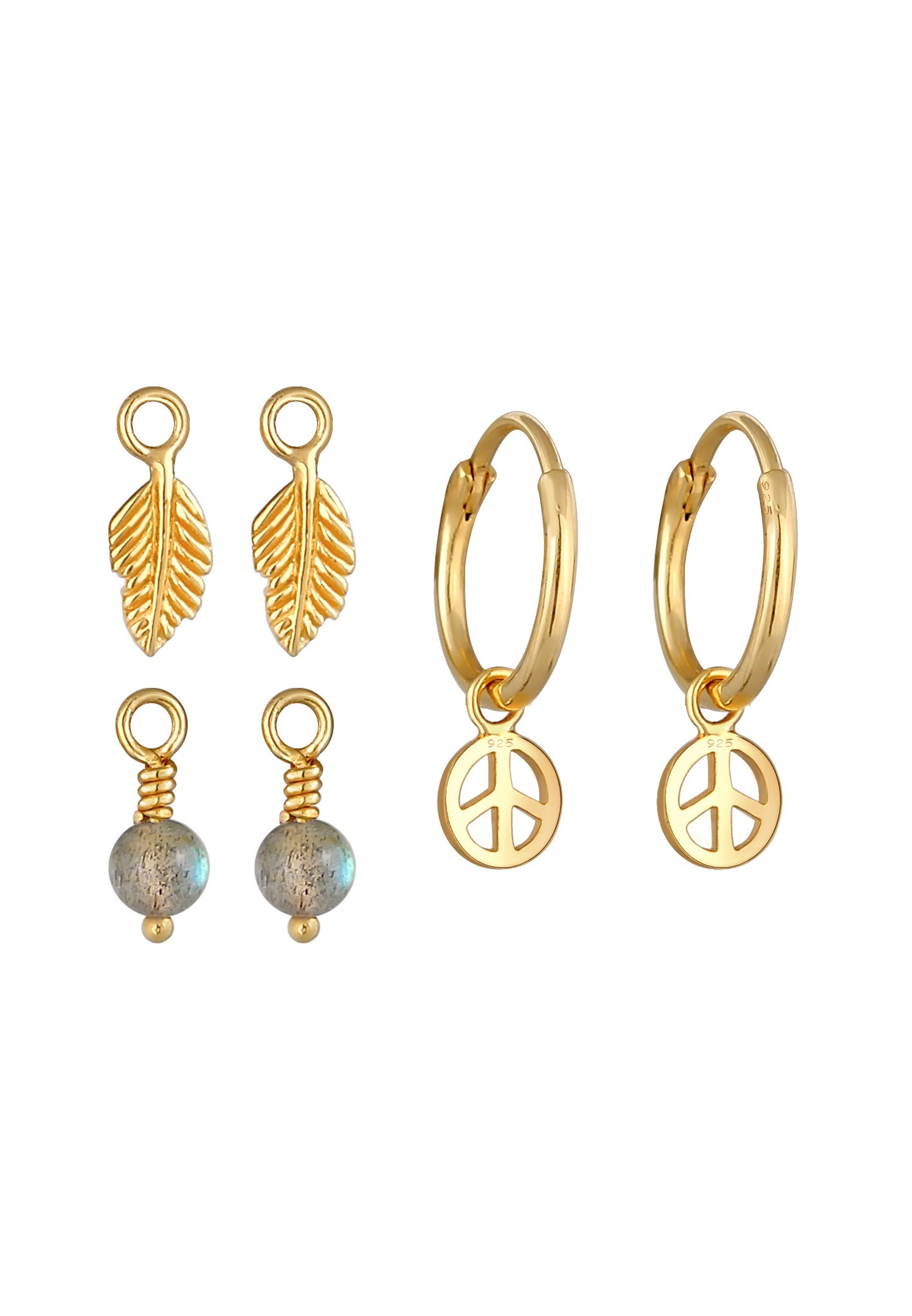 Elli Créoles Pendentifs Boho Peace Plume Boucles d'Oreille Femme - (925/1000) Argent