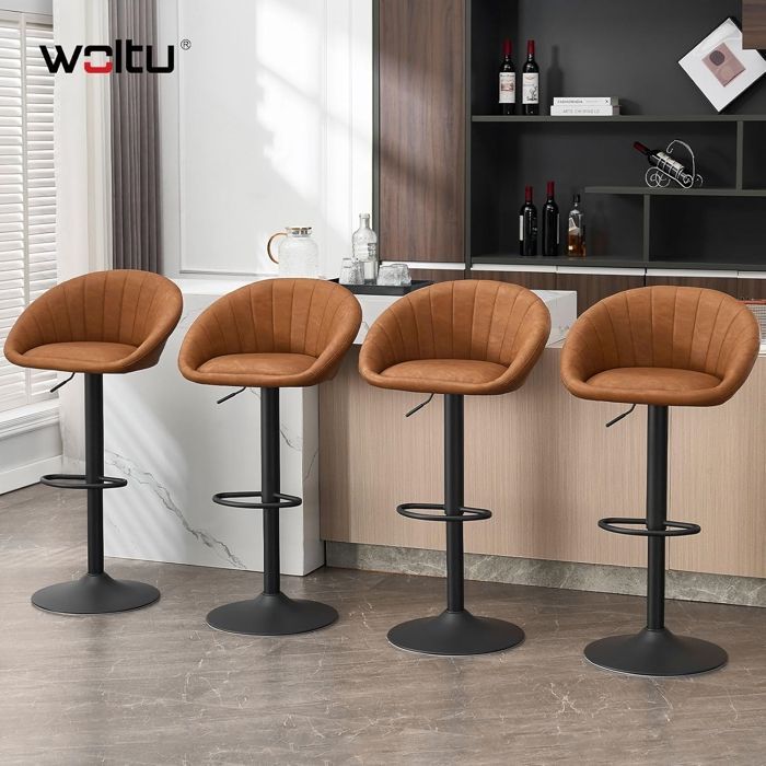 Tabouret Bar WOLTU - Tabouret Cuisine Pivotante - Similicuir Vintage - Hauteur réglable - Marron W0ATT0872-1