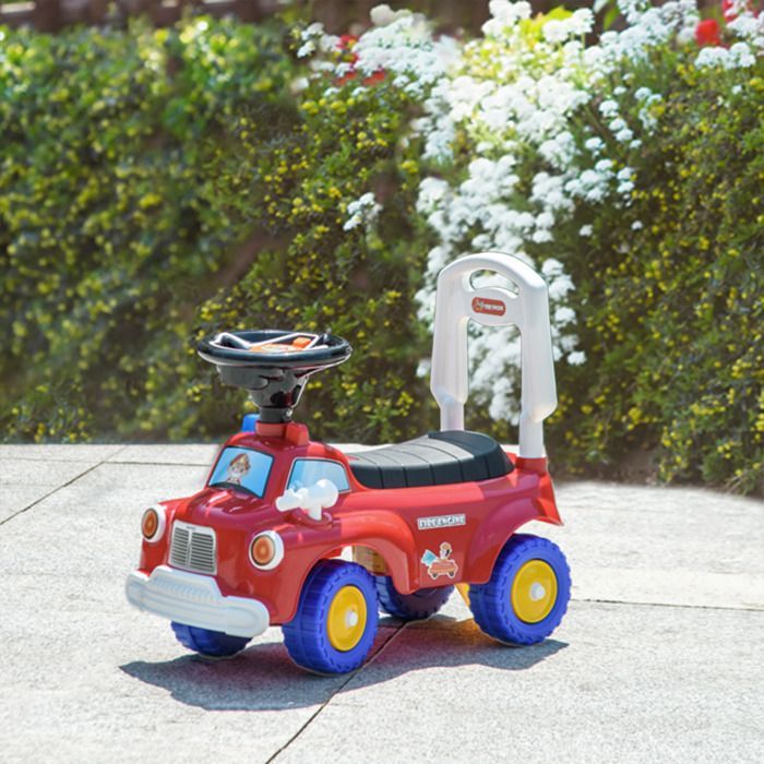 Juguete para niños con ruedas - AIYAPLAY - Camión de bomberos de juguete para empujar - 18-36 meses - Maletero, faros, música - Rojo