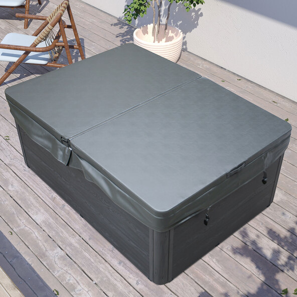 Buitenbubbelbad van wit marmer, 2 ligstoelen