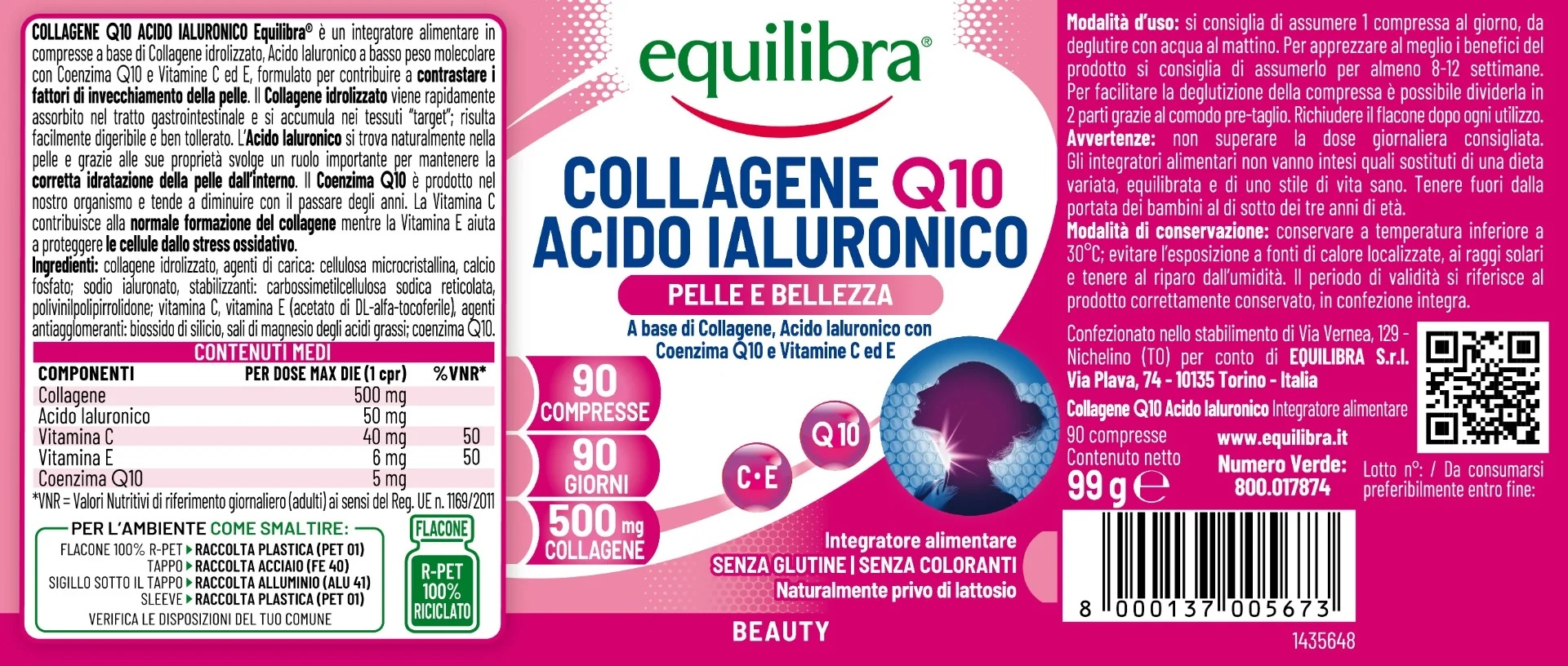 EQUILIBRA Equilibra Kolagen Q10 Hijaluronska kiselina 90 tableta protiv starenja