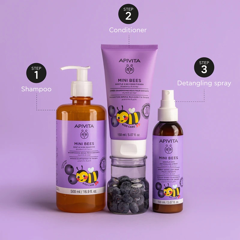 Apivita Mini Bees maigais bērnu kondicionieris ar mellenēm un medu