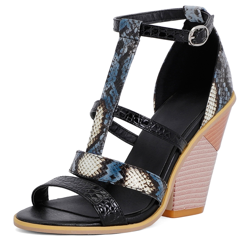 Sandali con tacco alto e cinturino alla caviglia, colori misti, da donna, con zeppa, scarpe estive casual da festa, sandali da donna 2021, sandali da donna
