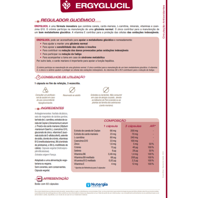 Nutergia Ergyglucil kapsle s obsahem glukózy v krvi, chromem a koenzymem Q10, udržovací dávka cukru v krvi 60 kapslí 60 kapslí