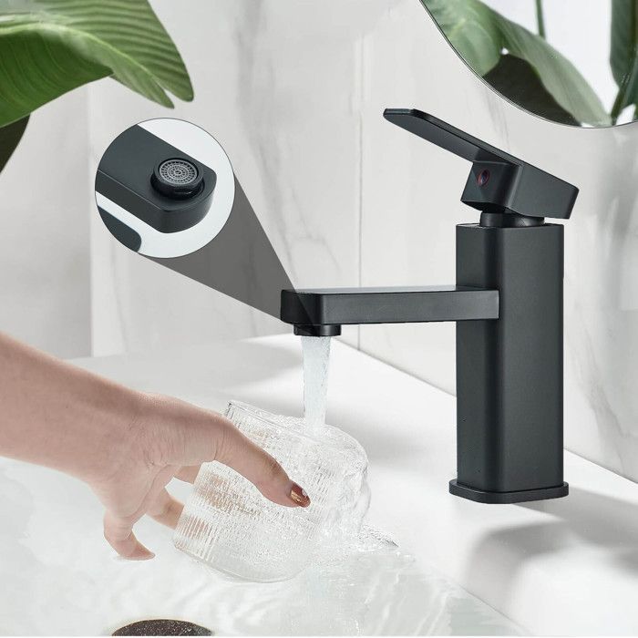 Grifo de baño negro, monomando para lavabo, grifo moderno con suministro de agua fría y caliente, G3/8