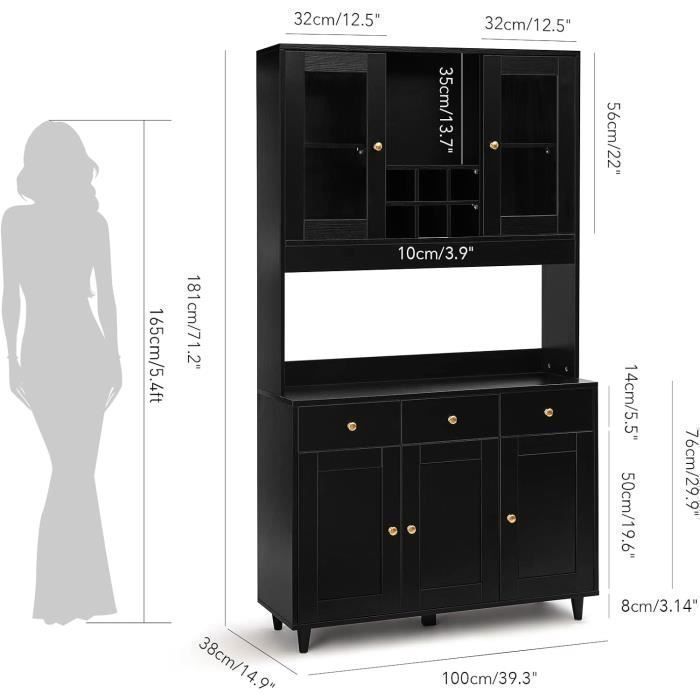 Kitchen Buffet - VOWNER - Sideboard, Kitchen Cabinet, Living Room Storage Buffet, 5 Adjustable Shelves - 5 Cupboards - Black