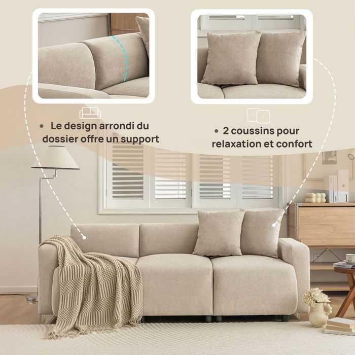 Sofá recto de diseño moderno, mueble tapizado de 3 plazas con cojines decorativos, sofá beige para salón.