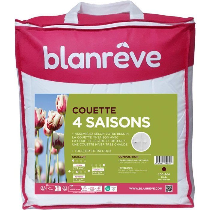 Edredón - 200 x 200 cm - BLANRÊVE - 4 estaciones - 420 g/m² - Blanco