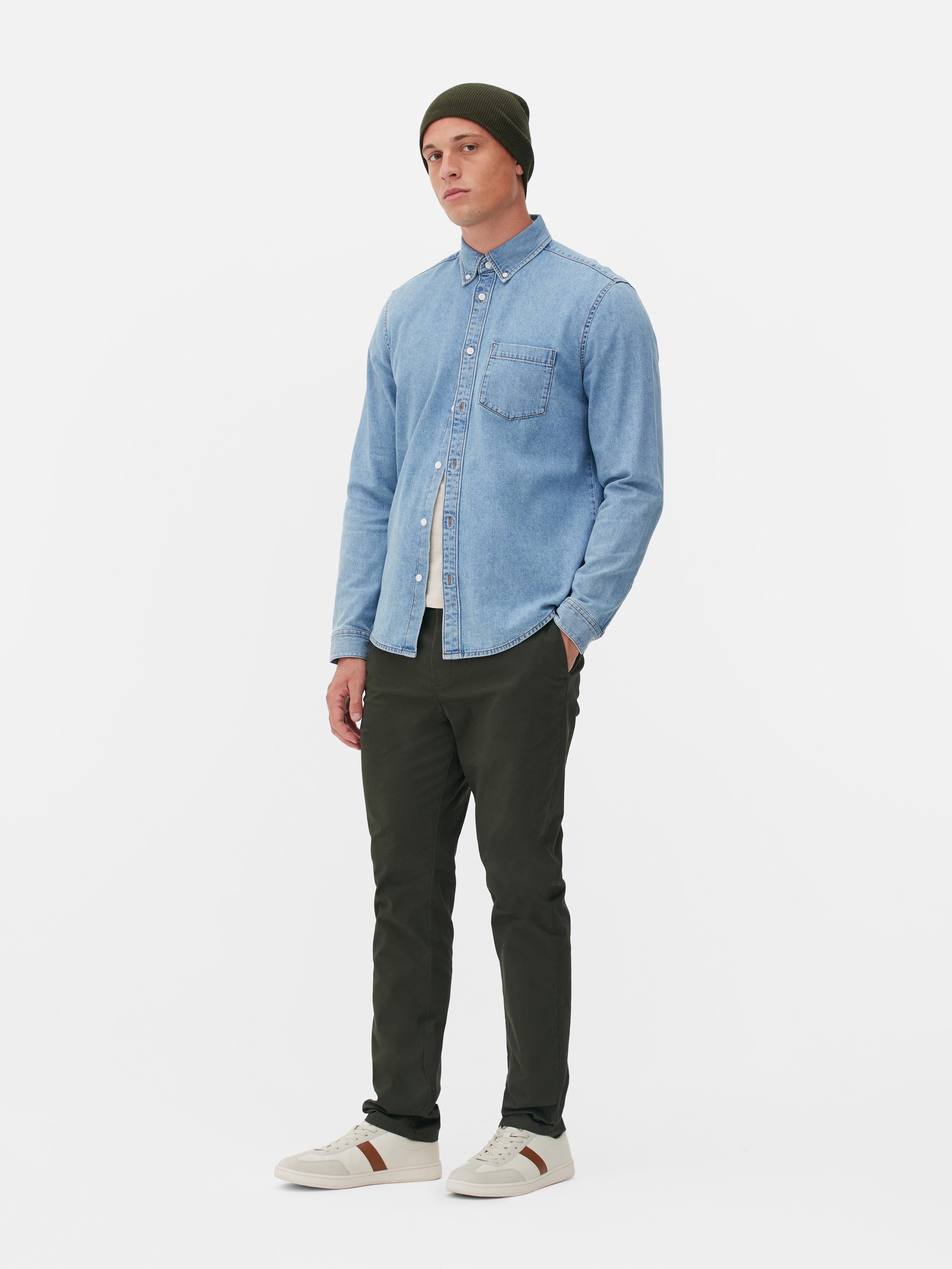 Cămașă cu mânecă lungă din bumbac twill Cămașă casual din bumbac twill cu mânecă lungă și închidere cu nasturi