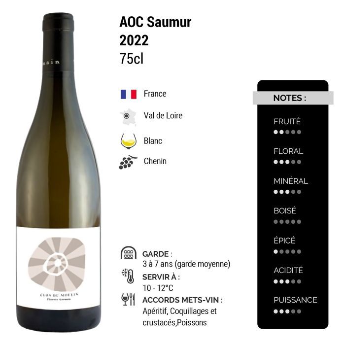 Domaine des Roches Neuves Saumur Le Clos du Moulin 2022 - White Wine from the Loire Valley (3x75cl)