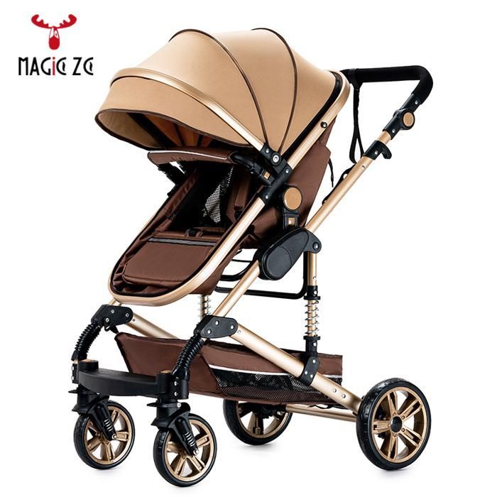 Magic ZC Baby Stroller, 3-in-1 kinderwagen met grote reiswieg, Trio kinderwagen, inklapbaar met één klik, frame van aluminiumlegering, kaki