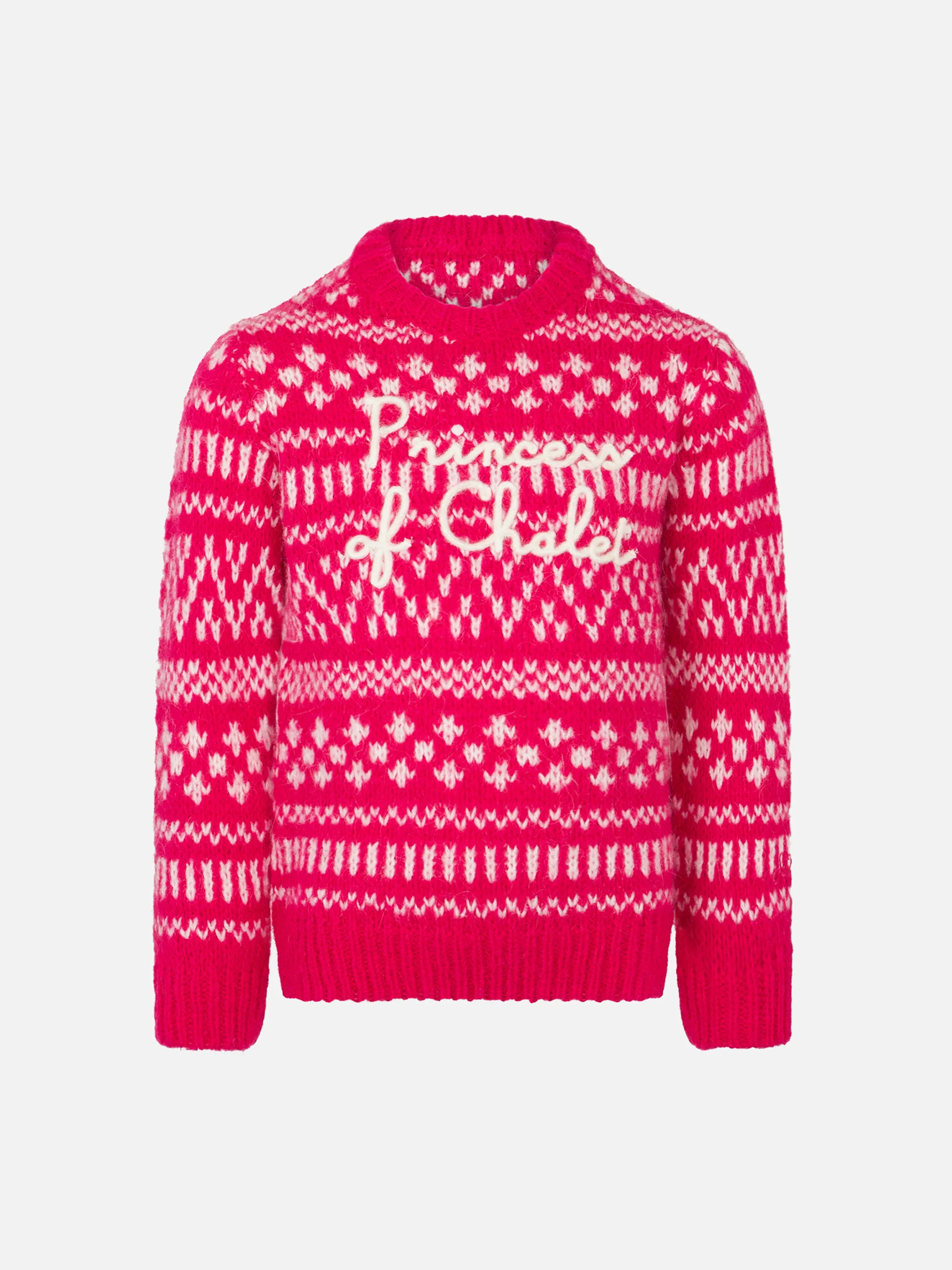 Zachte trui met ronde hals voor meisjes, met Fair Isle-print en Prin-borduurwerk.