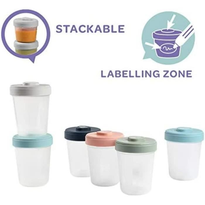 BÉABA - Lot 6 Portions Clip - 2ème Age - 250ml - 100% Hermetique - Empilables