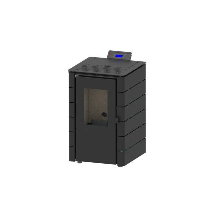 Estufa de pellets Europa negra de 6,1 kW con Wi-Fi, etiqueta Flamme Verte, clase energética A+, Solzaima