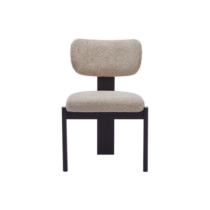 Lot de 2 chaises en tissu bouclette et bois d'hévéa noir - Taupe - WILANA
