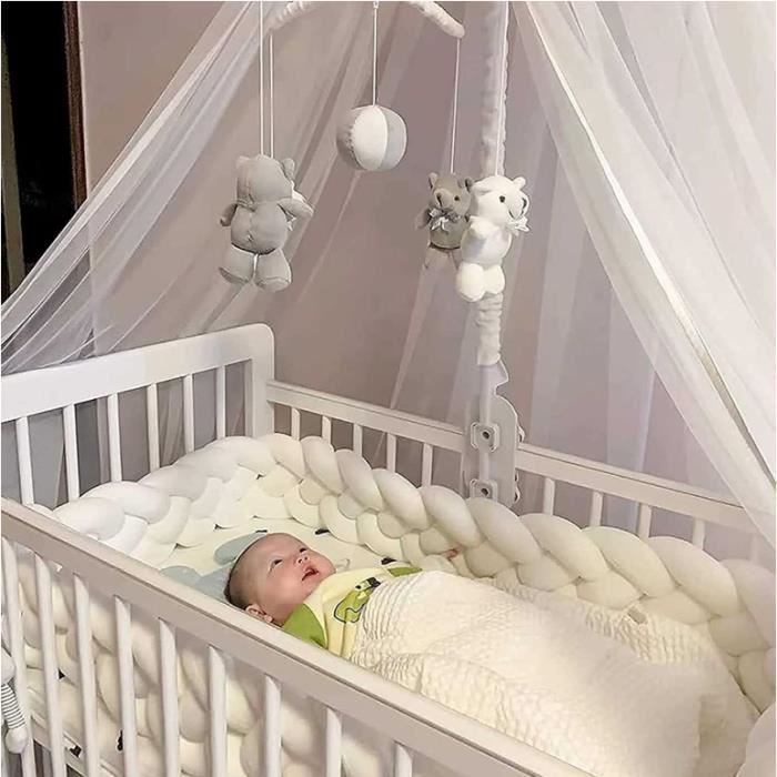 Paracolpi per culla 3M, cuscino a 4 fili a forma di serpente, cuscino intrecciato in velluto, protezione per neonati, bianco + bianco + rosa + rosa