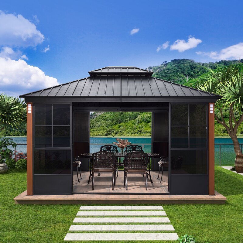 Doppelstöckiger Metall-Terrassenpavillon, 4,27 m breit x 3,66 m tief