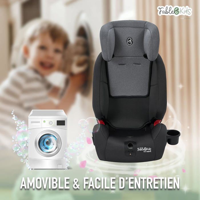 FableKids Siège auto pour enfants avec Isofix | Siège auto | Groupe 1/2/3 9-36 kg | Appuie-tête réglable en 8 positions | Gris