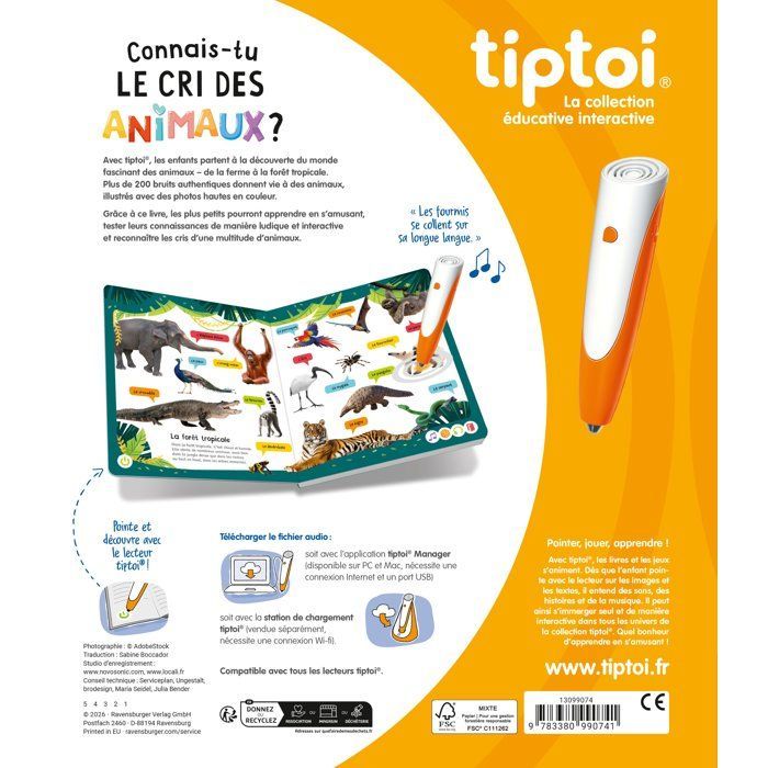 Ravensburger-tiptoi®-Livre interactif Connais-tu le cri des animaux ?-Jeu éducatif électronique, sans écran-dès 3 ans-13099074