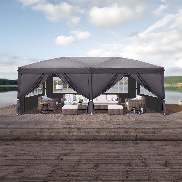Gazebo da giardino Alightup, 3 x 6 m, pieghevole, altezza regolabile, impermeabile, protezione UV, grigio.