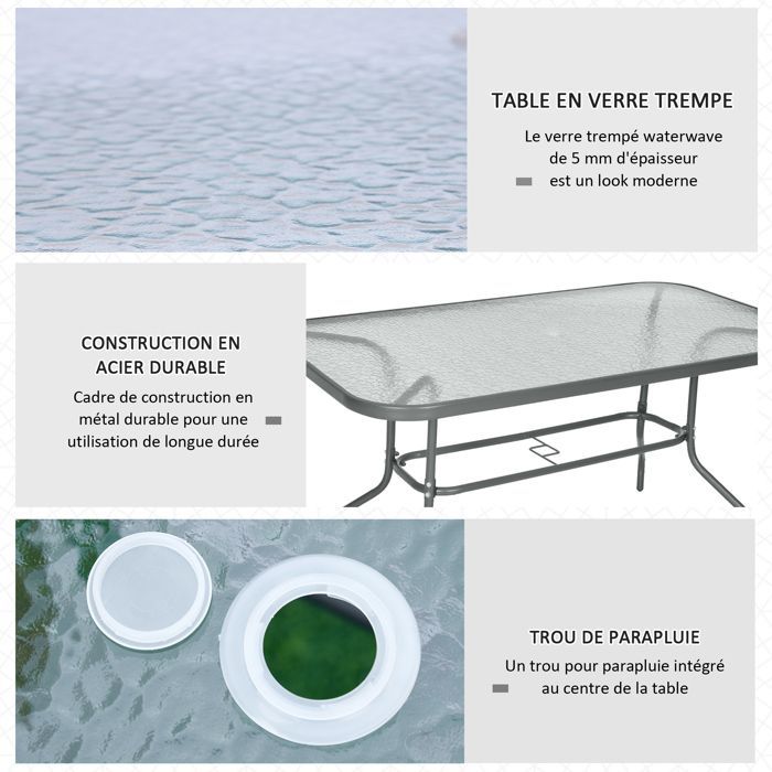 Tavolo da giardino in metallo Outsunny, 140x80x70 cm, grigio