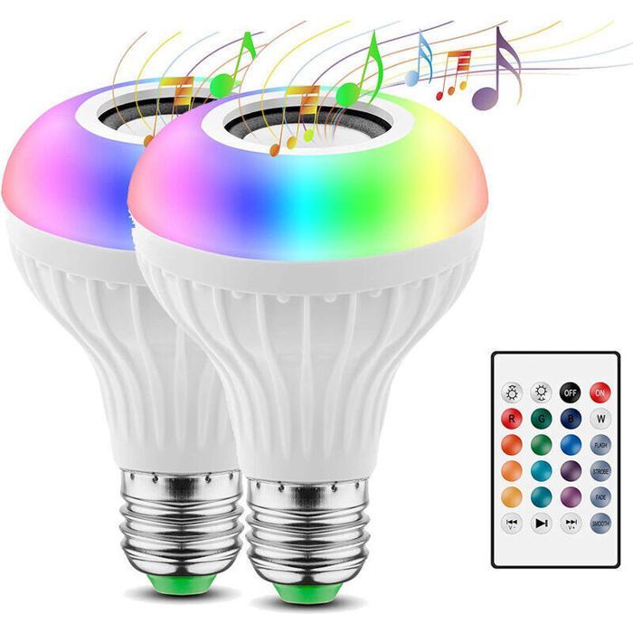Lot de 2 Ampoules LED Intelligente E27 Bluetooth Smart Bulb Ampoule Connectee Synchroniser avec Rythme de Musique