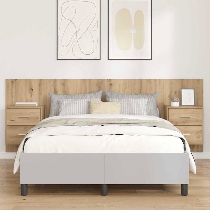 Cabecero con armario - vidaXL - Roble artesanal - Madera de ingeniería - 217x32,5x80 cm - Almacenamiento integrado