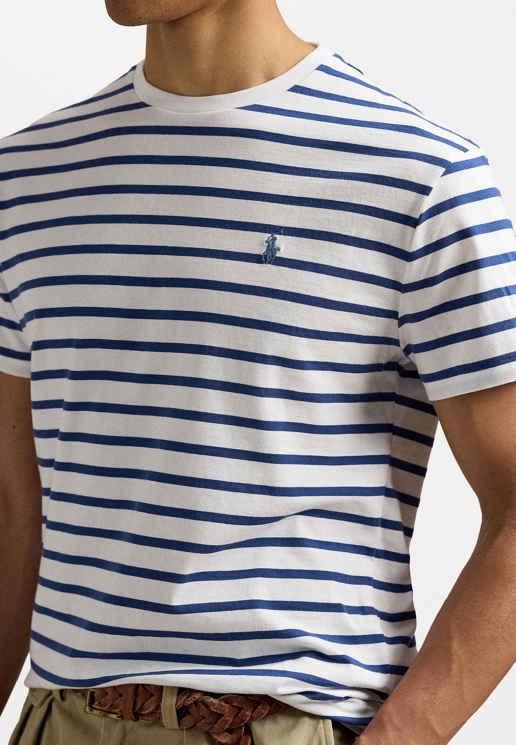 SLIM FIT STRIPEDE JERSEY T-SHIRT - T-shirts med print - white/old royalPolo Ralph Lauren