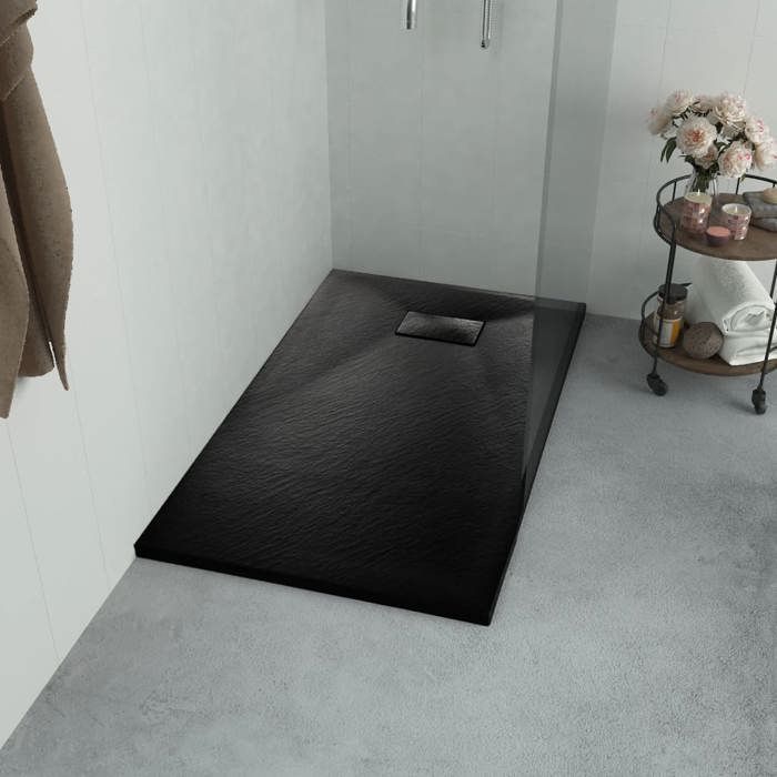 vidaXL Shower Tray Rectangular Shower Tray Bathroom Home Interior Standard 9cm Drain Hole SMC Black 144780