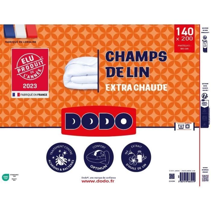 Edredón DODO CHAMPS DE LIN 140x200 cm - Cálido - 450 g/m² - Edredón individual - Suave y cálido - Antiácaros y antibacteriano - Blanco
